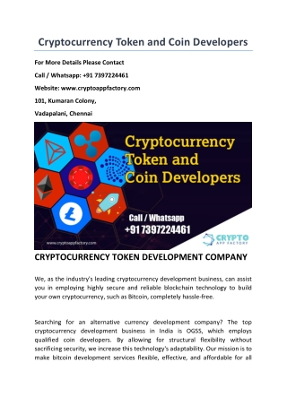 Cryptocurrency Token and Coin developers