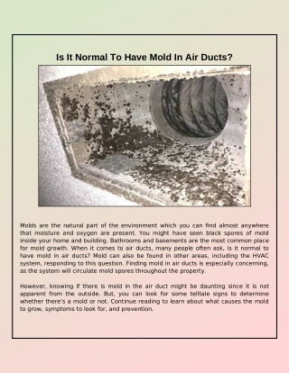 Is Mold Normally Found In Air Ducts?