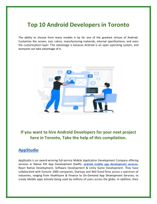 Top 10 Android Developers in Toronto