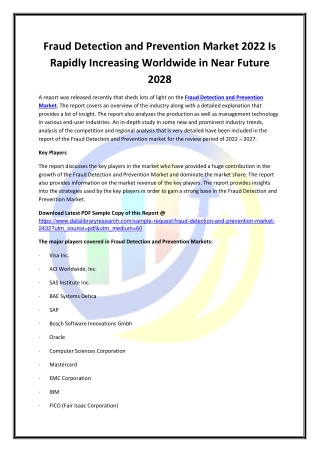 Global Fraud Detection and Prevention Market Opportunities and Forecast 2020-202
