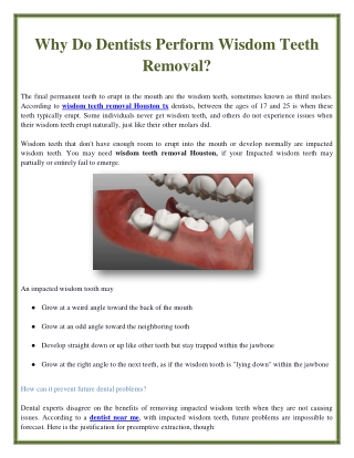 Why Do Dentists Perform Wisdom Teeth Removal?