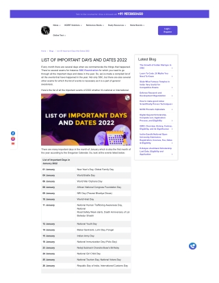 List Of Important Days And Dates 2022