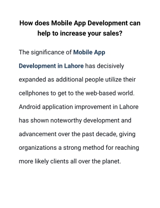 How does Mobile App Development can help to increase your sales
