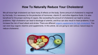 How To Naturally Reduce Your Cholestrol