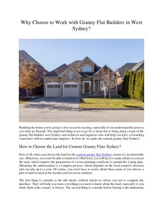 Why Choose to Work with Granny Flat Builders in West Sydney