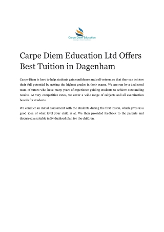 Carpe Diem Education Ltd Offers Best Tuition in Dagenham