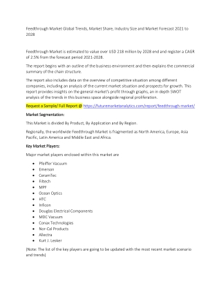 Feedthrough Market Trends, Market Share, Industry Size, Growth, and Market Forecast 2021 to 2028