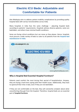 Electric ICU Beds: Adjustable and Comfortable for Patients