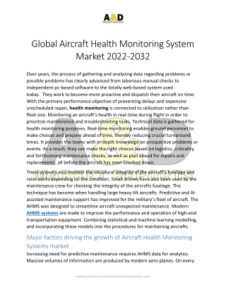 Global Aircraft Health Monitoring System Market 2022