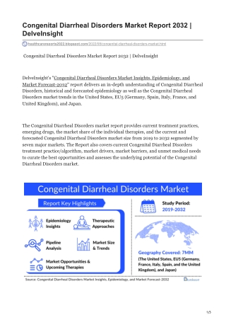 Congenital Diarrheal Disorders Market Report 2032  DelveInsight