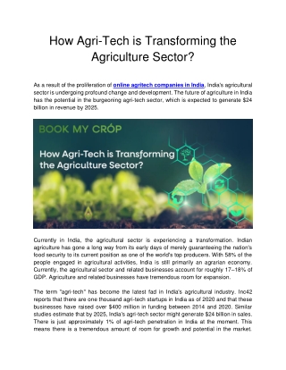 How Agri-Tech is Transforming the Agriculture Sector?