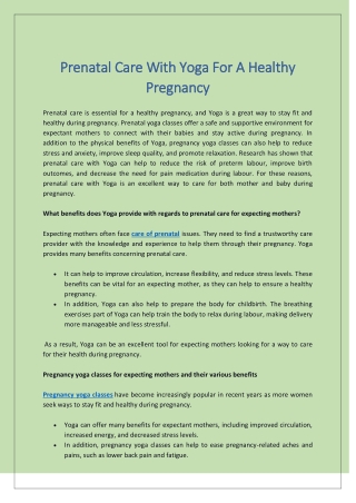 Prenatal Care With Yoga For A Healthy Pregnancy