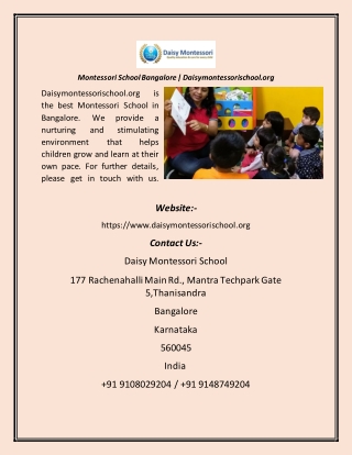 Montessori School Bangalore  Daisymontessorischool.org