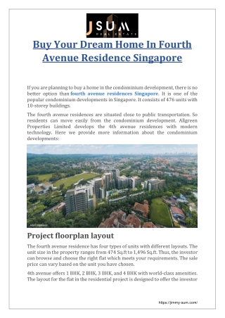 Buy Your Dream Home In Fourth Avenue Residence Singapore