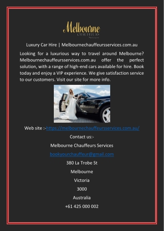 Luxury Car Hire  Melbournechauffeursservices