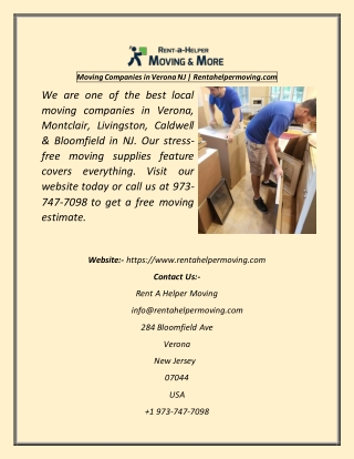 Moving Companies in Verona NJ  Rentahelpermoving