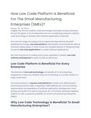 How Low Code Platform Is Beneficial For The Small Manufacturing Enterprises (SME