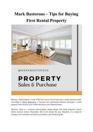 Mark Bastorous – Tips for Buying First Rental Property