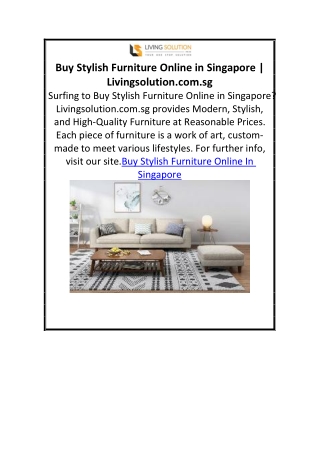 Buy Stylish Furniture Online in Singapore Livingsolution.com.sg