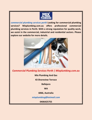 Commercial Plumbing Services Perth  Mixplumbing.com.au