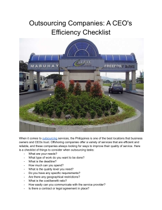 Outsourcing Companies- A CEO's Efficiency Checklist