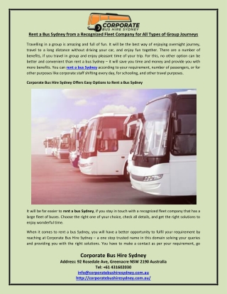 Rent a Bus Sydney from a Recognized Fleet Company for All Types of Group Journeys