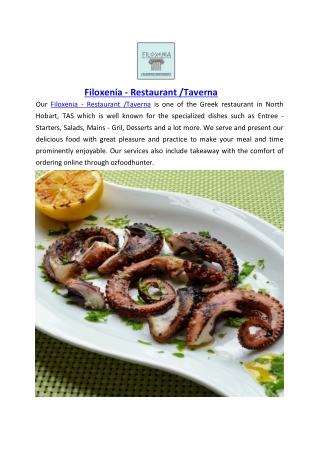 5% off - Filoxenia Restaurant Takeaway Menu North Hobart, TAS