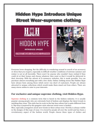 Hidden Hype Introduce Unique Street Wear-supreme clothing