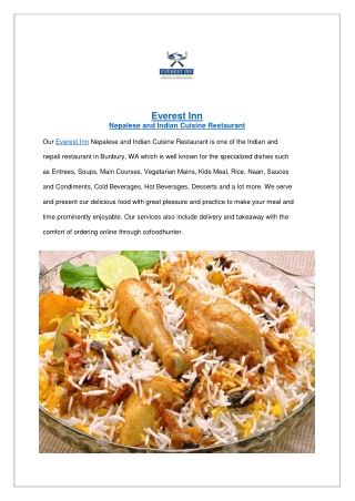 5% Off - Everest Inn Nepalese and Indian Cuisine Restaurant Menu Bunbury, WA