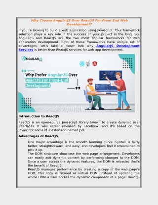 Why Choose AngularJS Over ReactJS For Front End Web Development?