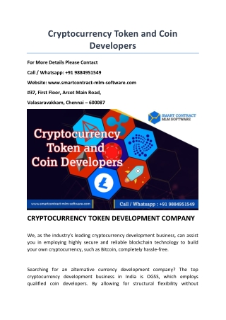 Cryptocurrency Token and Coin developers