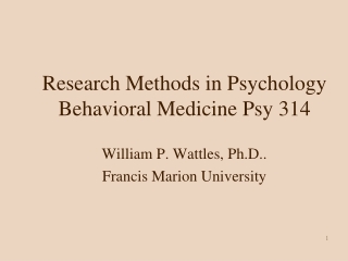 Research Methods in Psychology Behavioral Medicine Psy 314