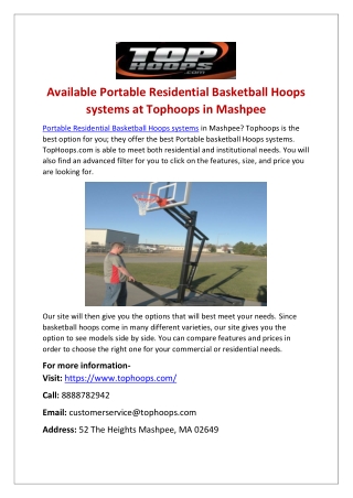 Available Portable Residential Basketball Hoops systems at Tophoops