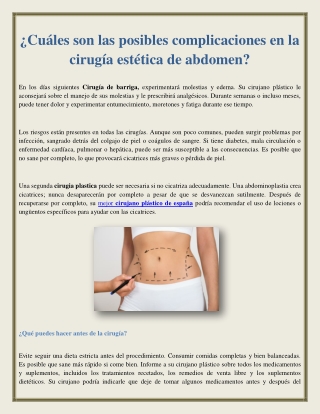 ¿Cuáles son las posibles complicaciones en la cirugía estética de abdomen?