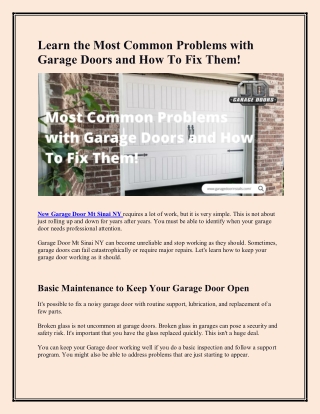 Learn the Most Common Problems with Garage Doors and How To Fix Them Article