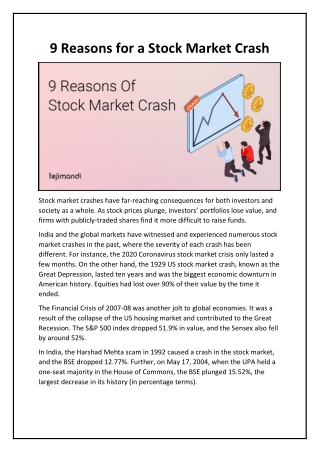 9 Reasons for a Stock Market Crash