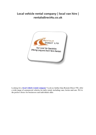 Local vehicle rental company--Rentals Direct
