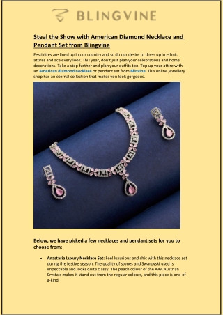 Steal the Show with American Diamond Necklace and Pendant Set