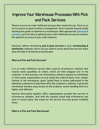Improve Your Warehouse Processes With Pick and Pack Services
