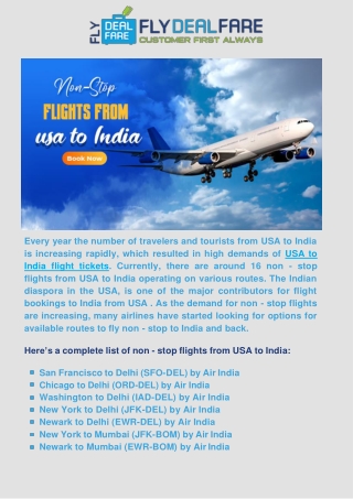 Update list of Non-Stop Flights From USA to India