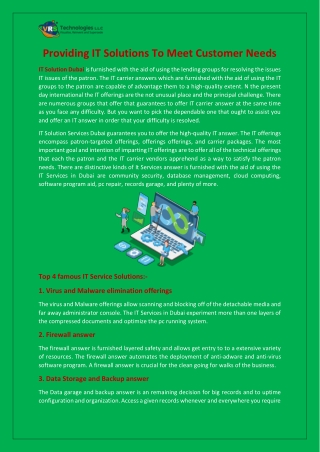 Providing IT Solutions To Meet Customer Needs