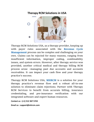 Therapy RCM Solutions in USA