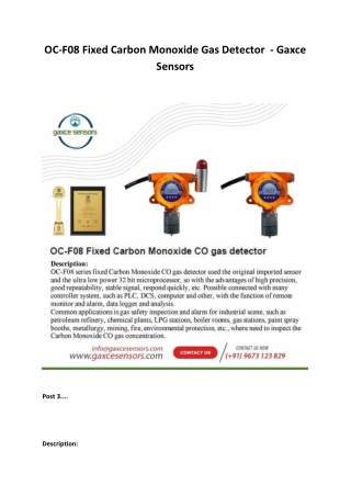 OC-F08 Fixed Carbon Monoxide Gas Detector  - Gaxce Sensors