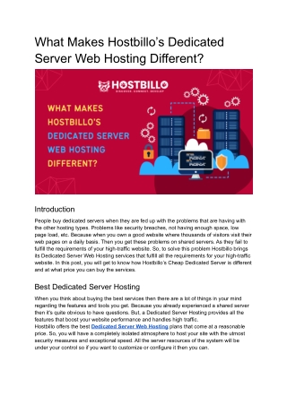 What Makes Hostbillo’s Dedicated Server Web Hosting Different_