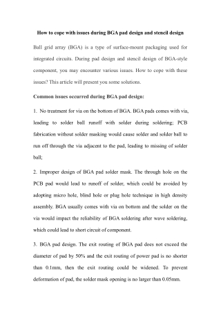 How to cope with issues during BGA pad design and stencil design