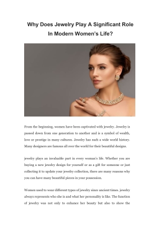 Why Does Jewelry Play A Significant Role In Modern Women’s Life