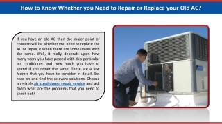 How to Know Whether you Need to Repair or Replace your Old AC?