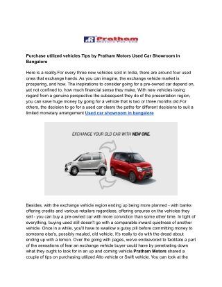 Purchase utilized vehicles Tips by Pratham Motors Used Car Showroom in Bangalore