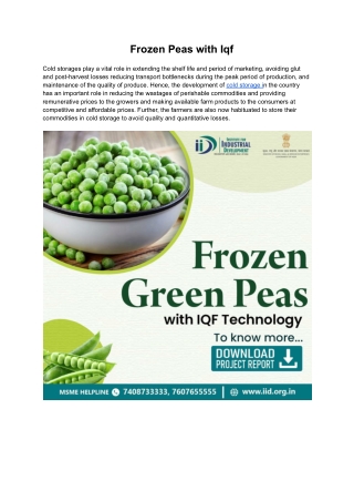 frozen green peas manufacturing business Project Report,