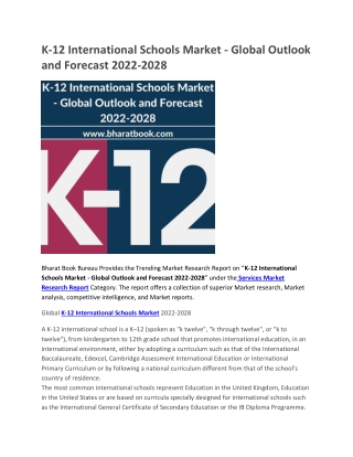 K-12 International Schools Market - Global Outlook and Forecast 2022-2028